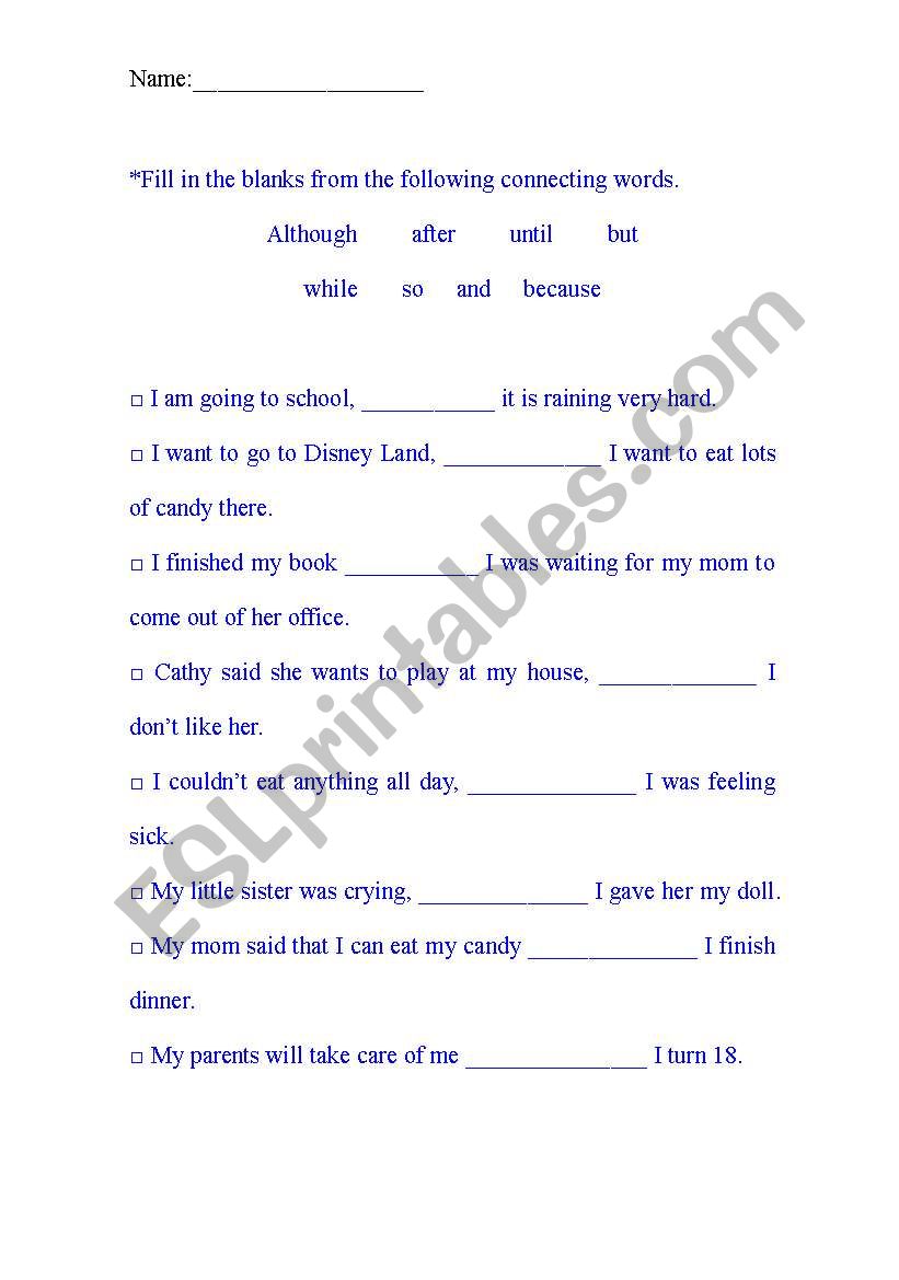 prepositions and conjuctions worksheet