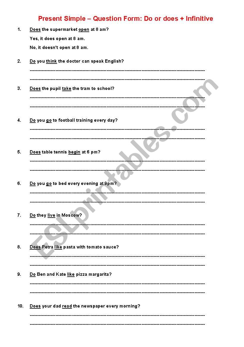 Present Simple Question - ESL worksheet by Johnston
