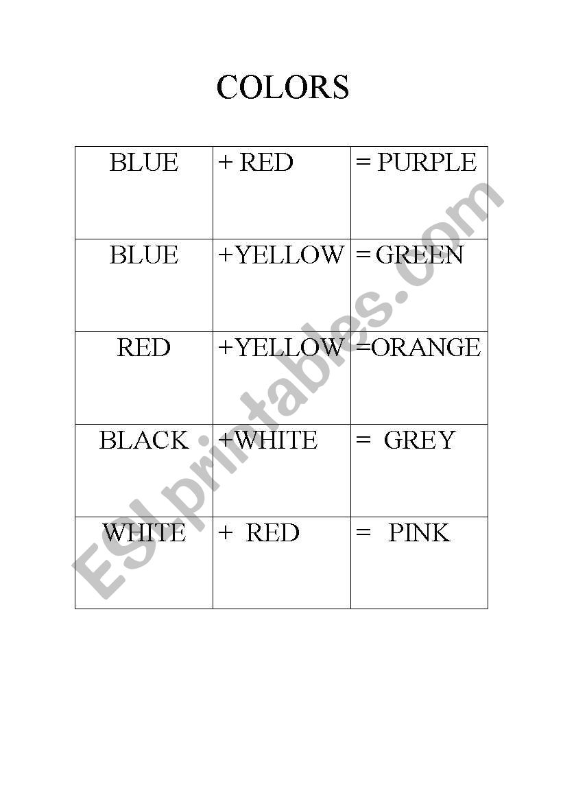 Colors worksheet