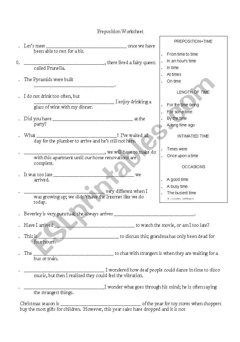 Time Idioms Worksheet worksheet