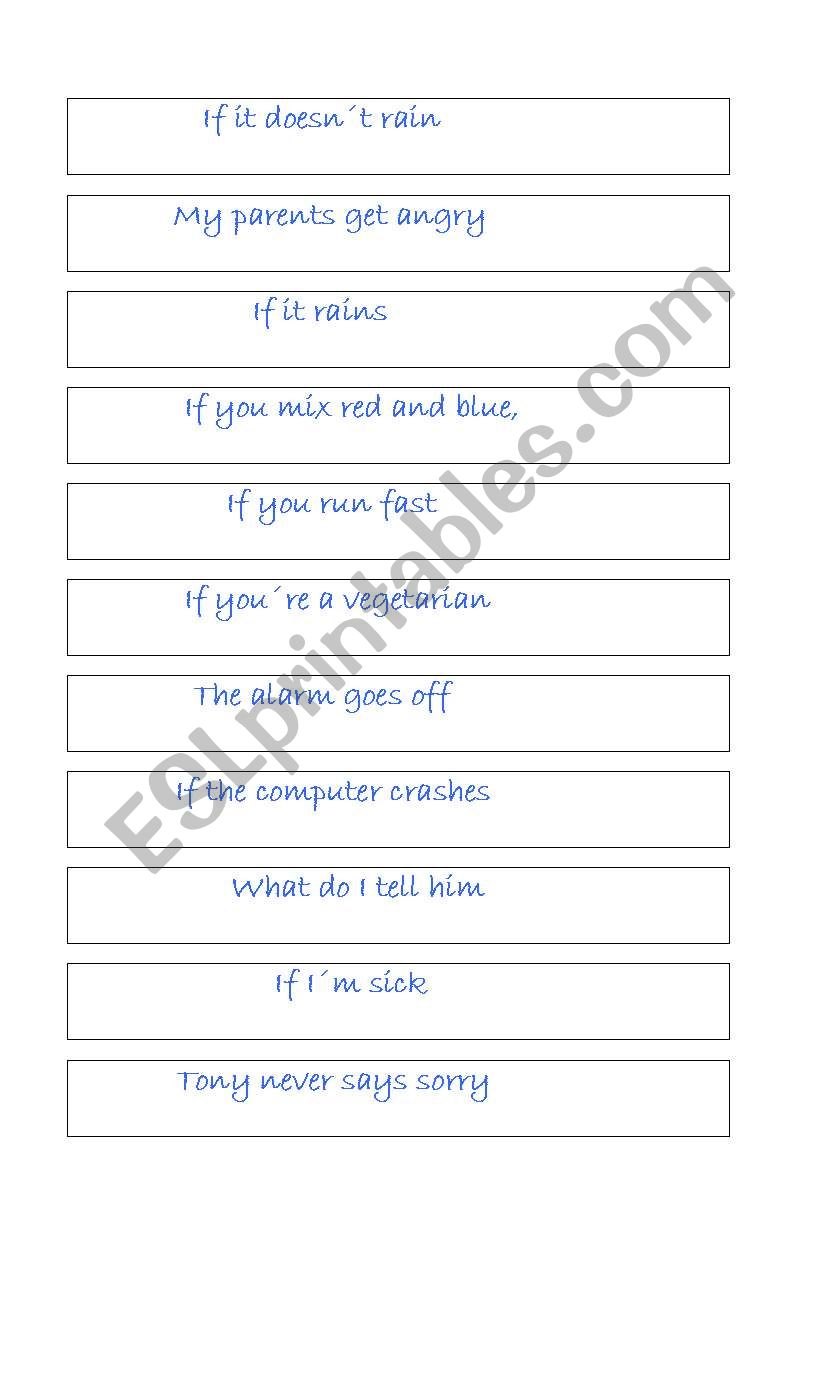 ZERO CONDITIONAL BINGO worksheet