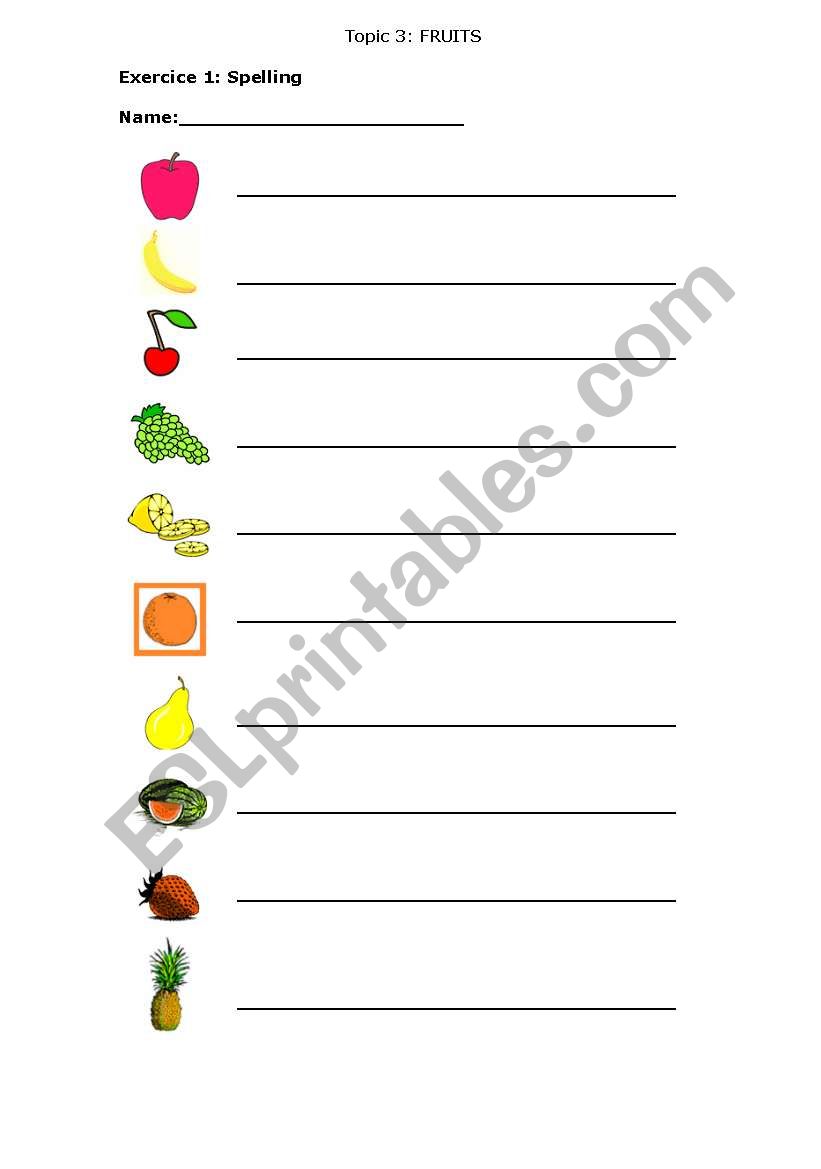 fruits spelling worksheet