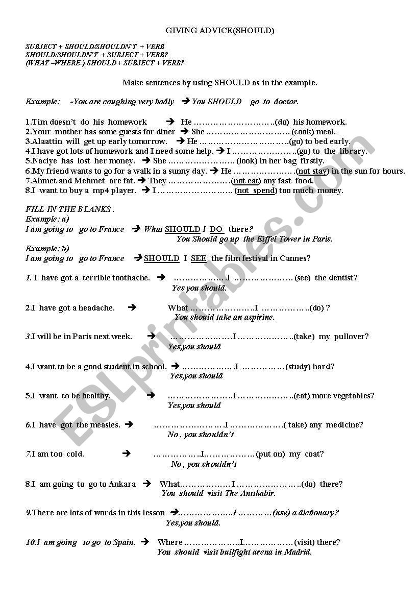 shold worksheet