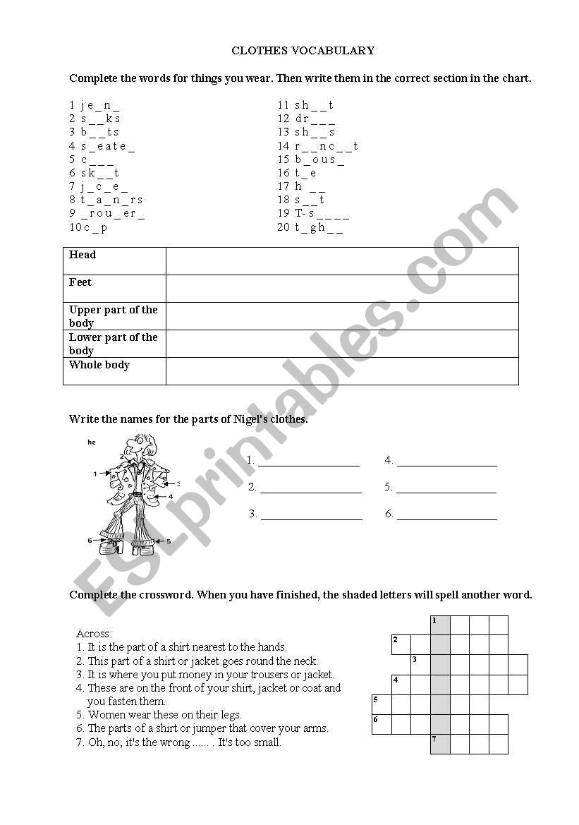 Clothes worksheet