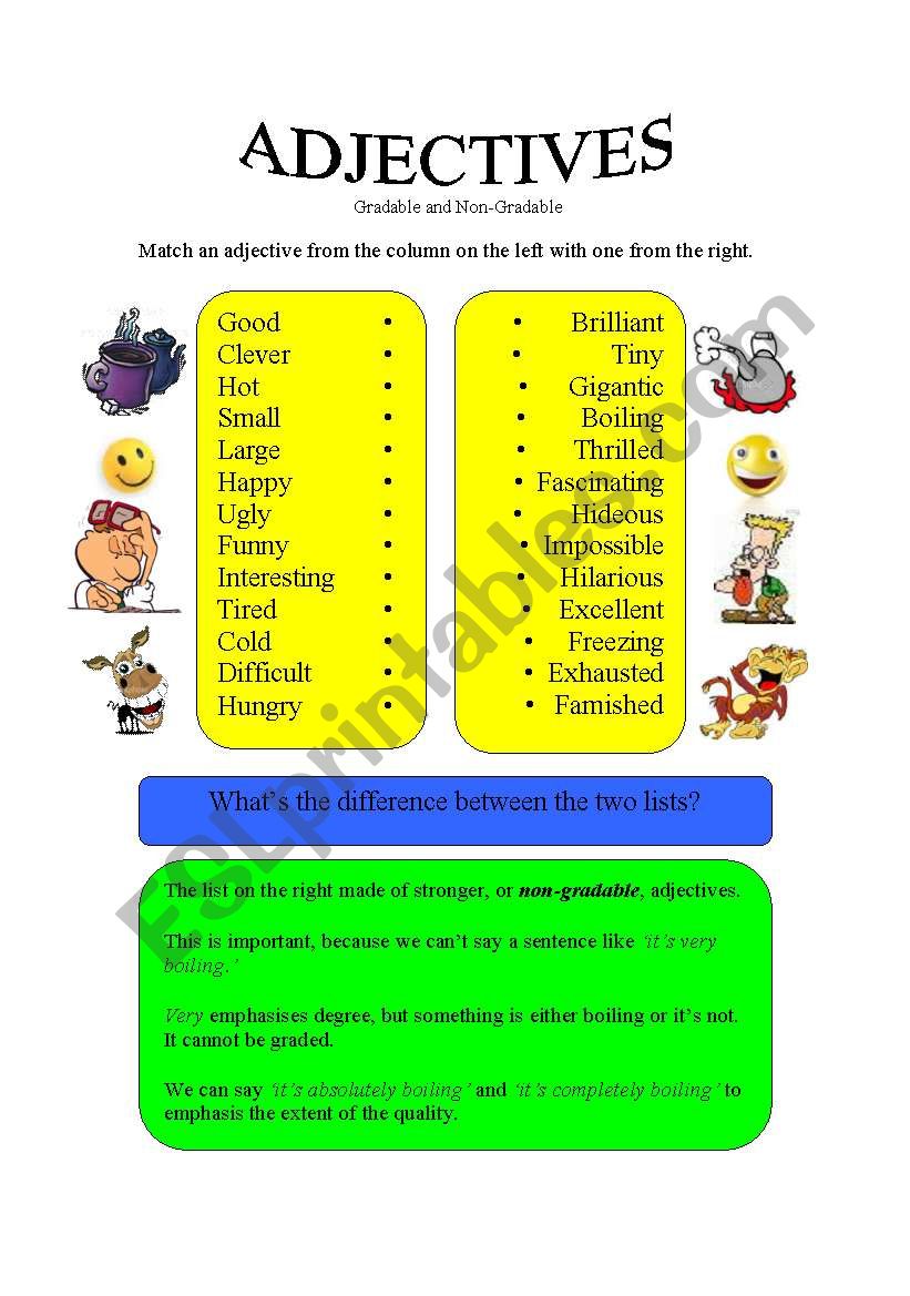 Adjectives Gradable And Ungradable ESL Worksheet By Paddyofarrell