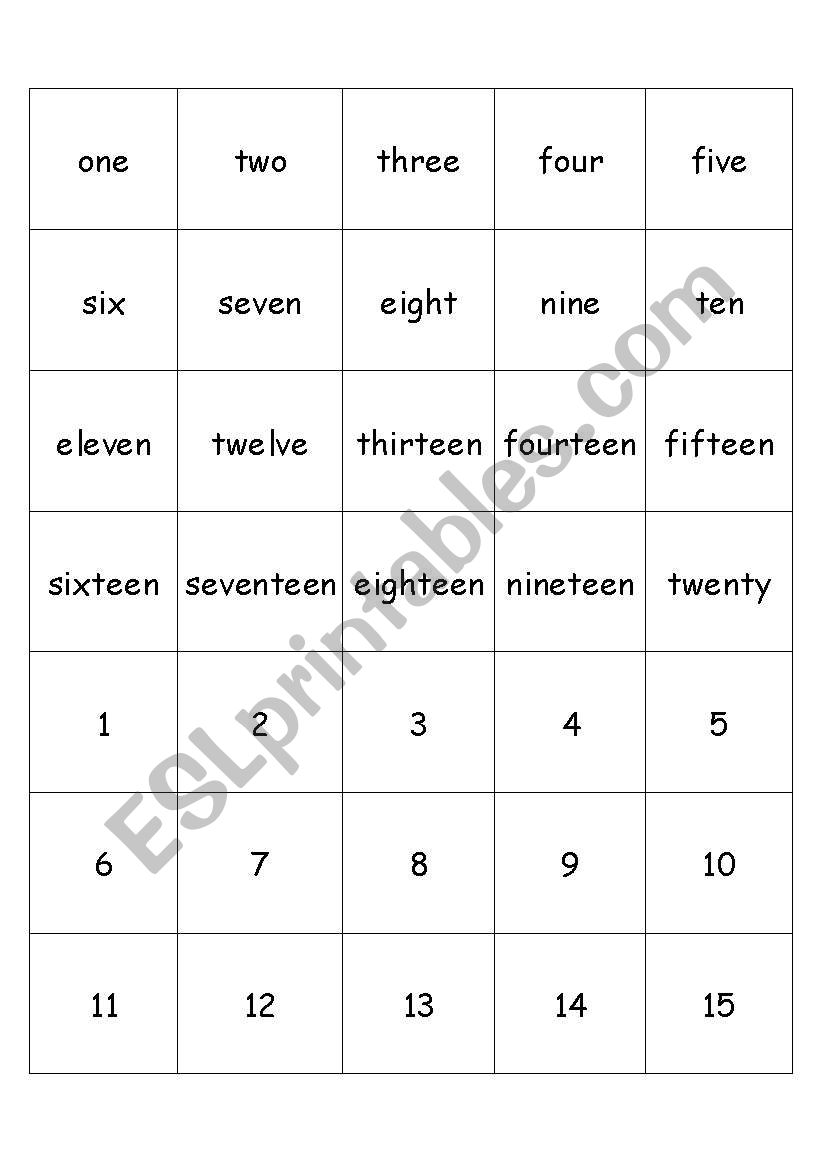 English Worksheets 1 20 Words And Numbers 