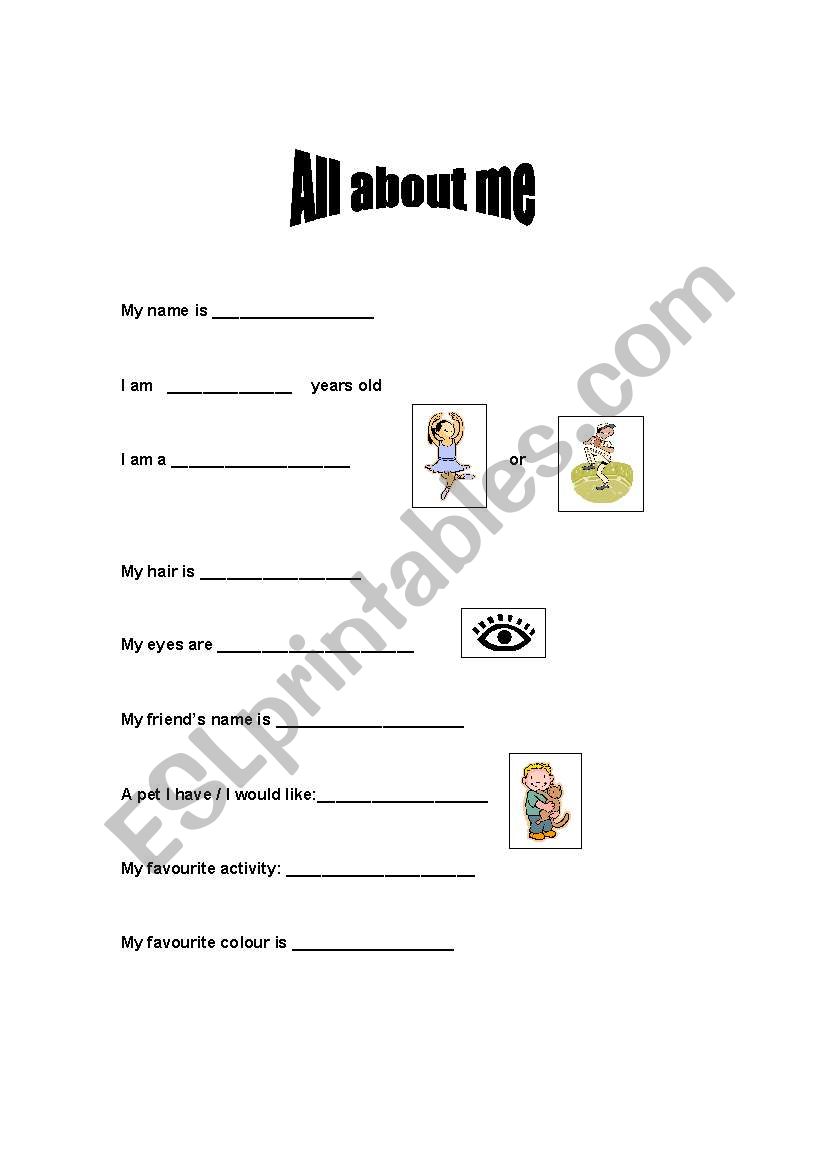 English worksheets: all about me