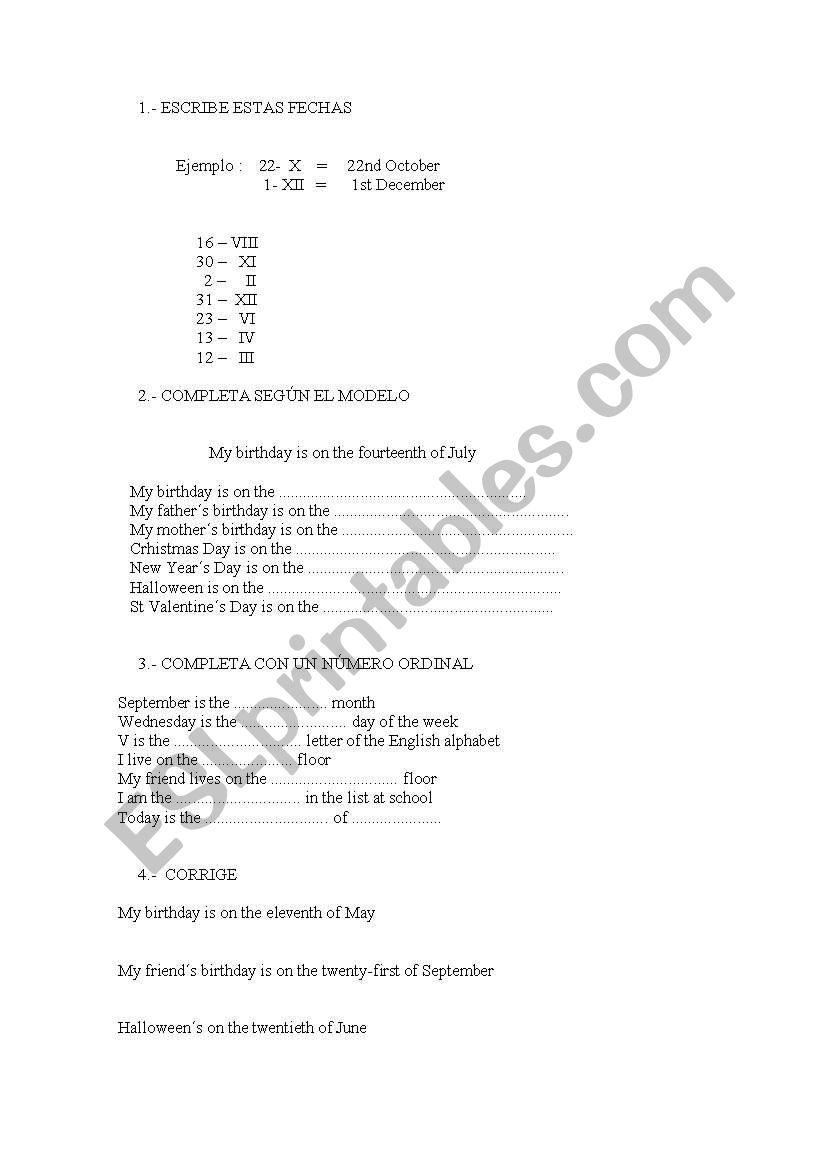 ordinal numbers worksheet