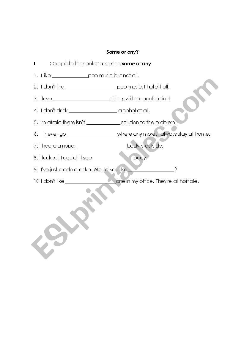 Some or Any? worksheet