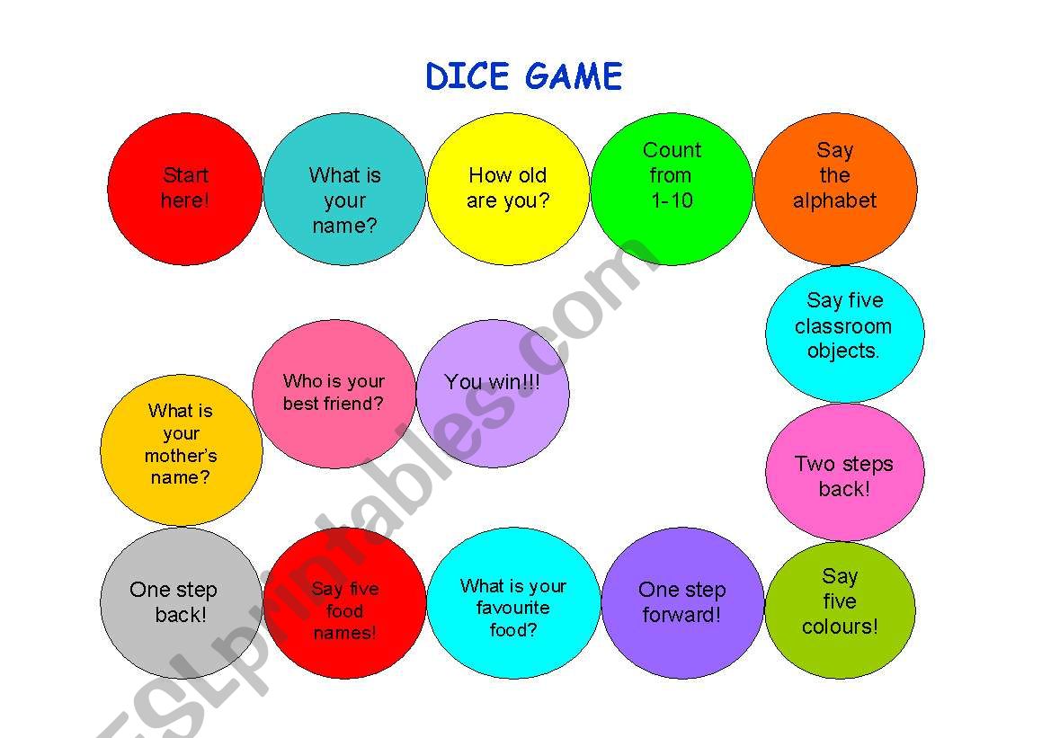 Dice game worksheet