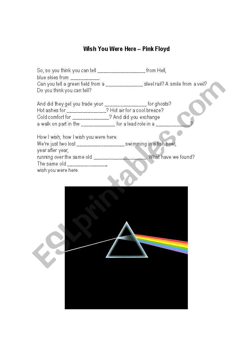 Song lyrics worksheet