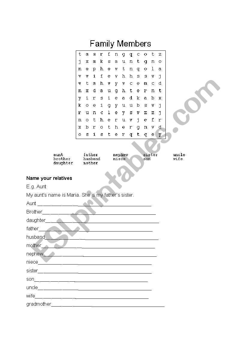 Family members worksheet