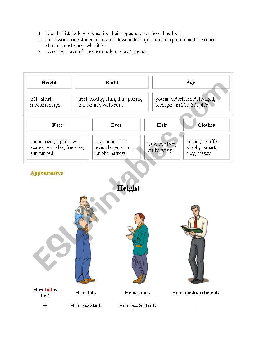 describing people worksheet