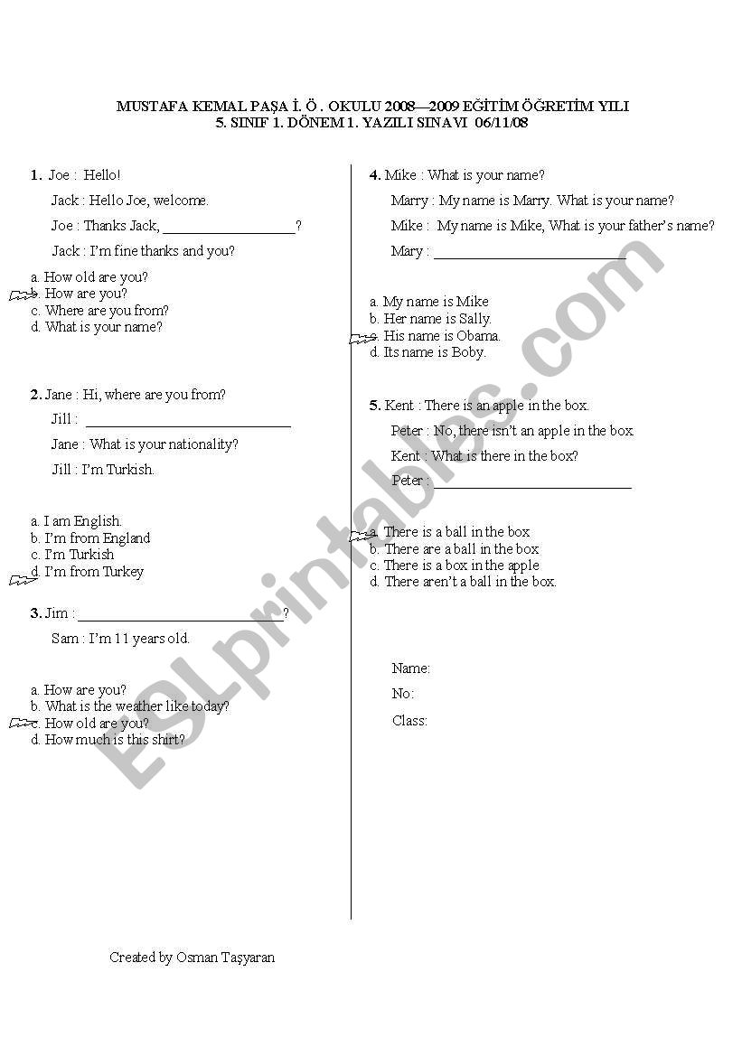 5th grade quiz about present tense dialogues