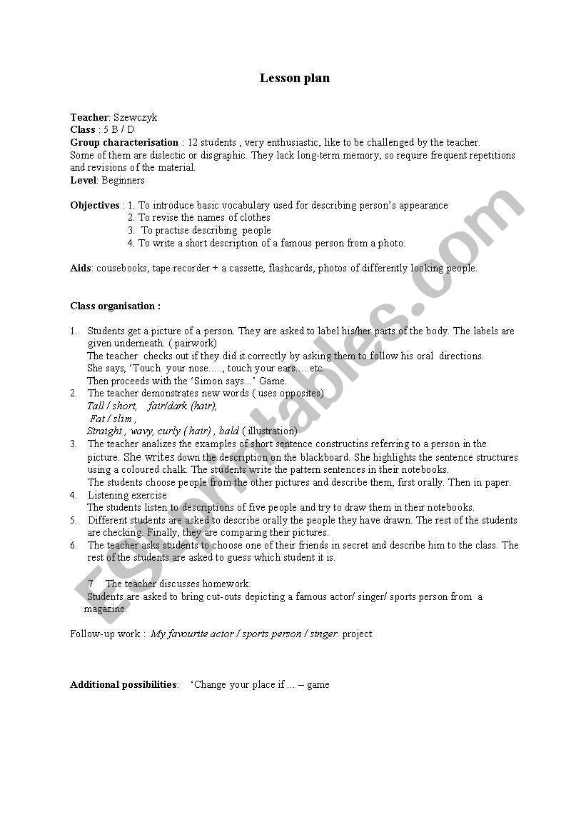 Describing people worksheet