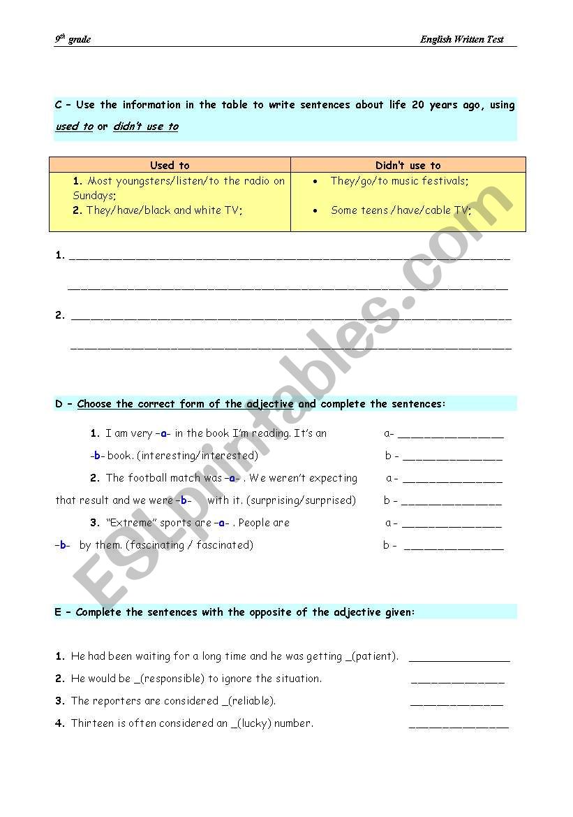 test 9th grade (level 5)/ 2nd part