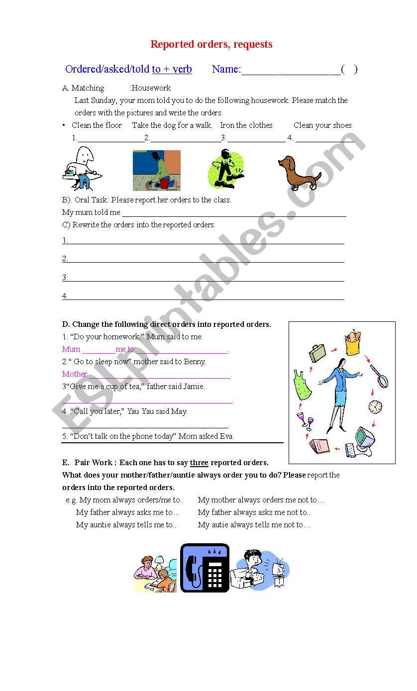 Reported orders worksheet