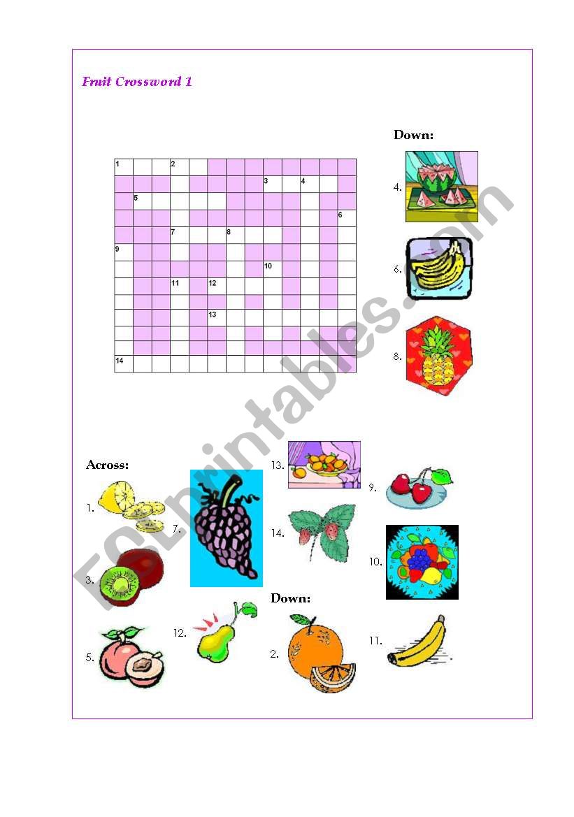 Fruits Crossword worksheet