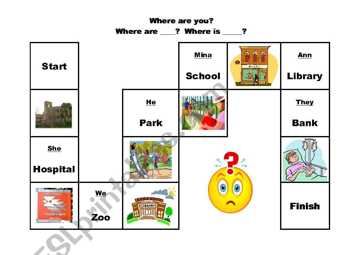 Where is she? Board Game worksheet