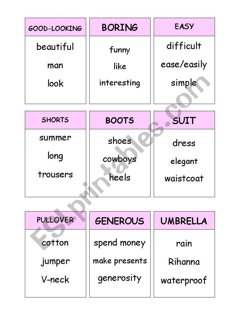 Taboo with Clothes Vocabulary and Adjectives for People Description - ESL  worksheet by robying