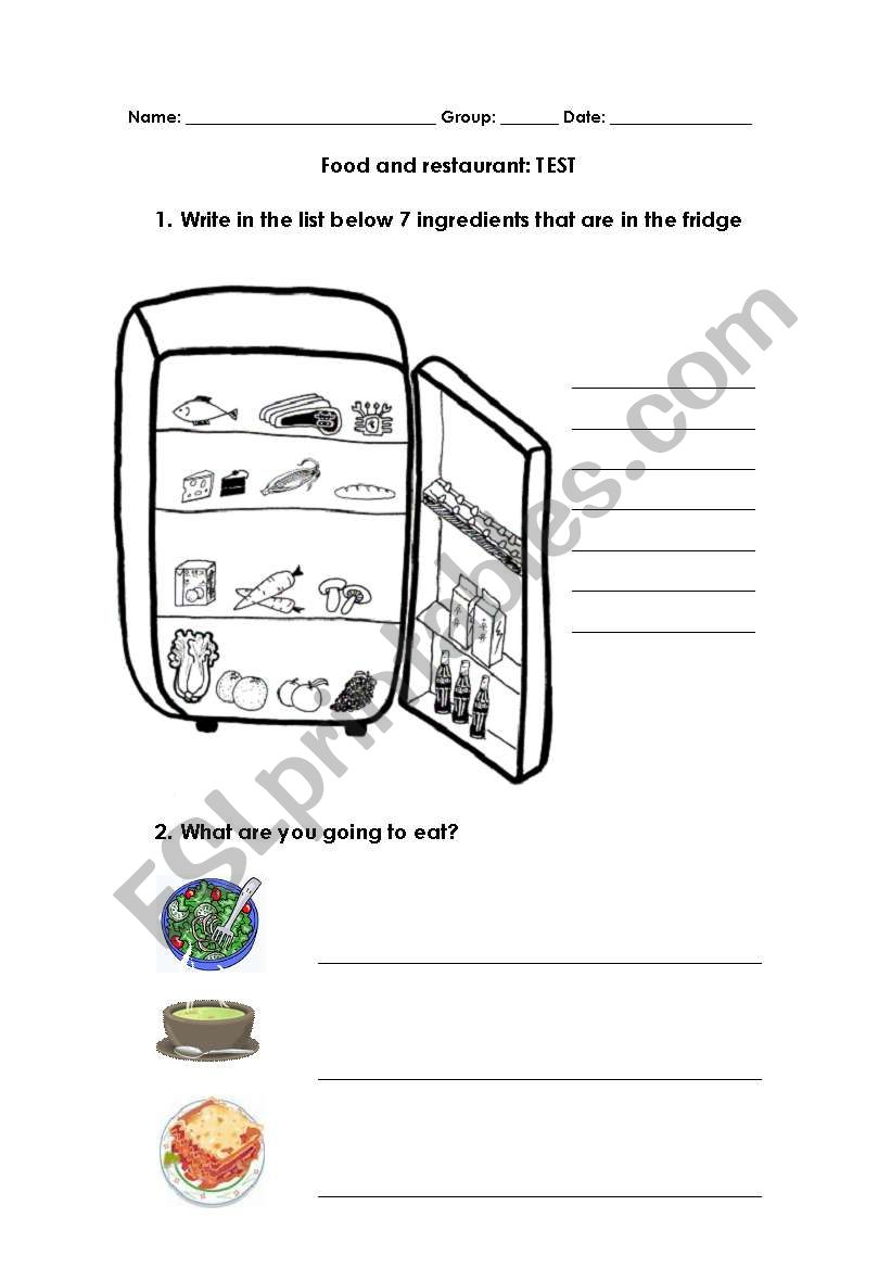 food and restaurant part I worksheet