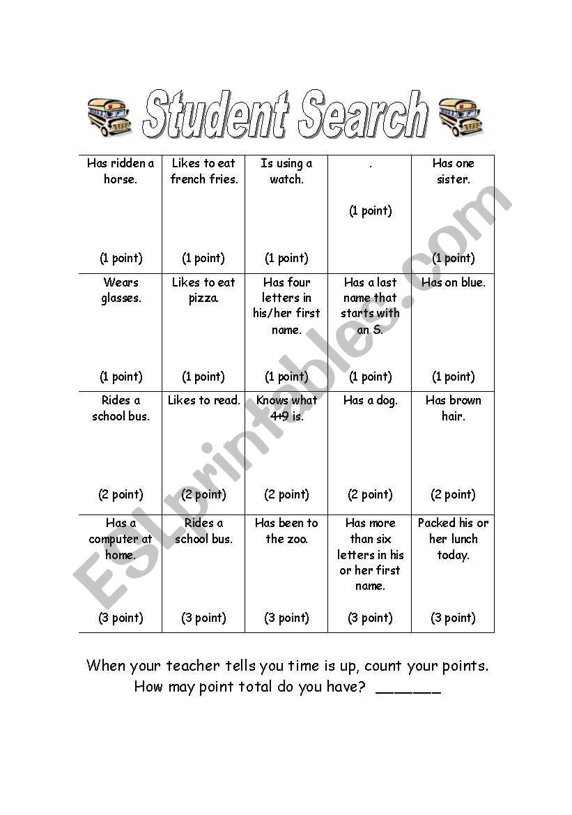 student search worksheet