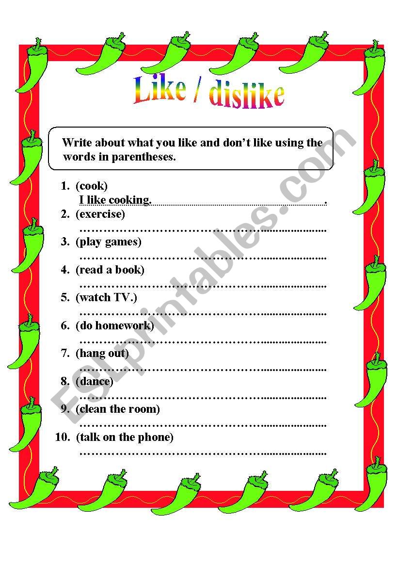 Like/Dislike worksheet