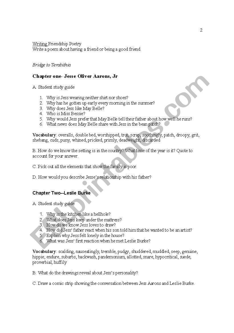 Bridge To Terabithia Esl Worksheet By Belusa