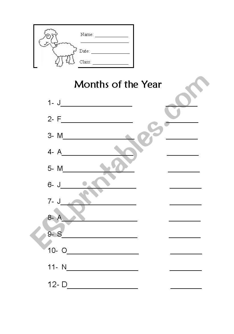 months oh the year worksheet