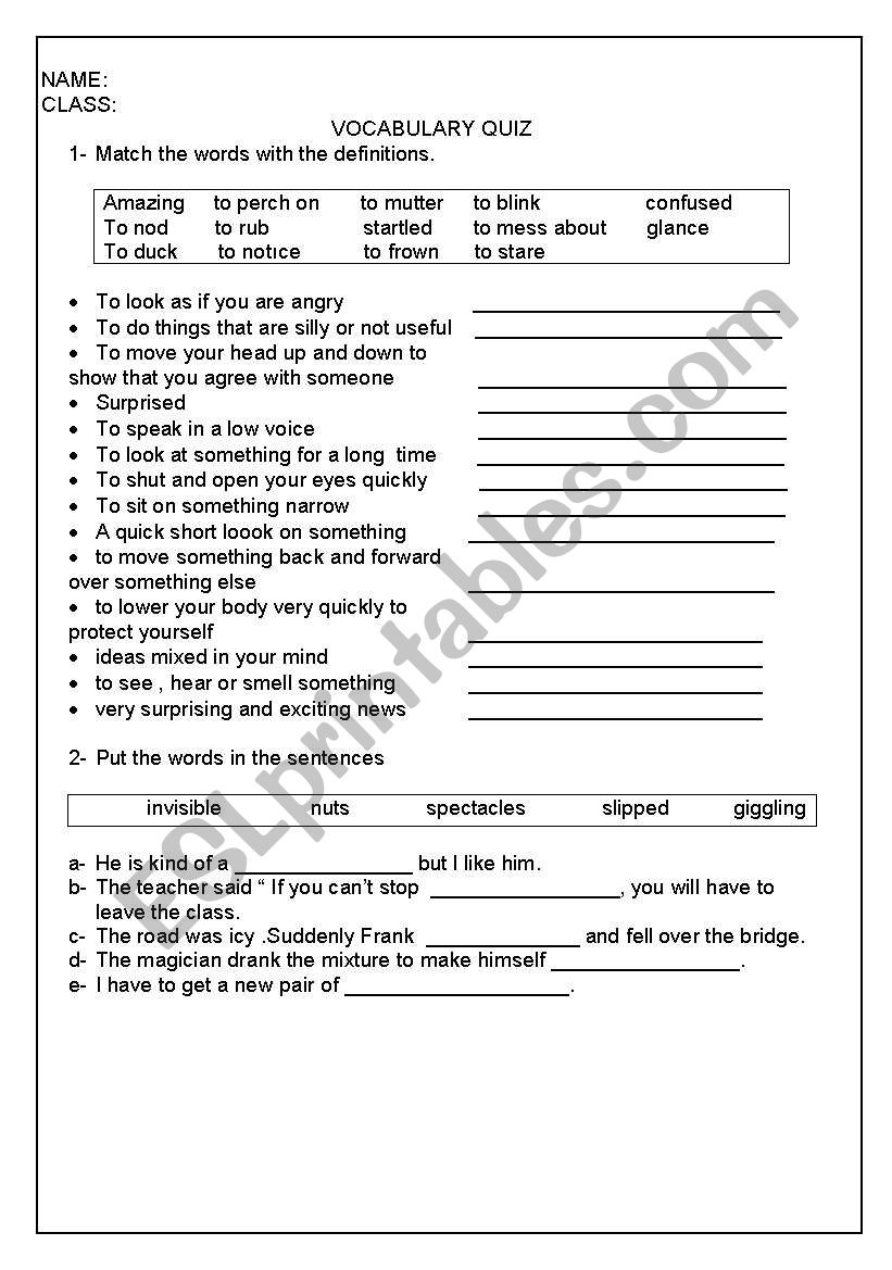 Vocabulary practice worksheet