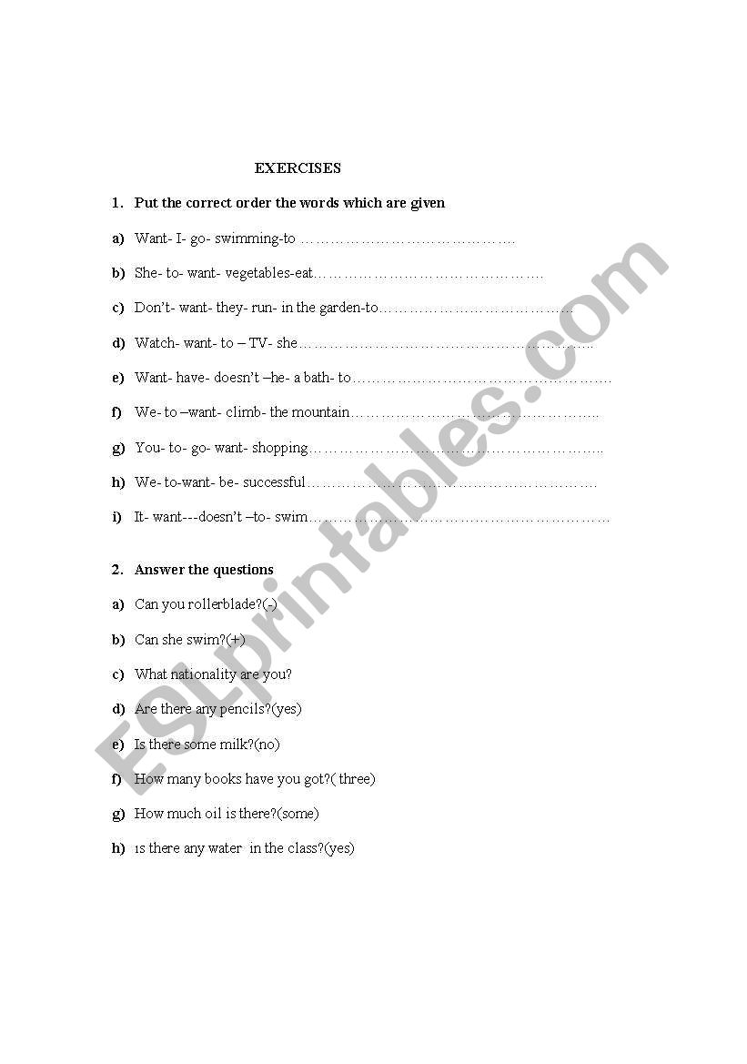 exercises worksheet