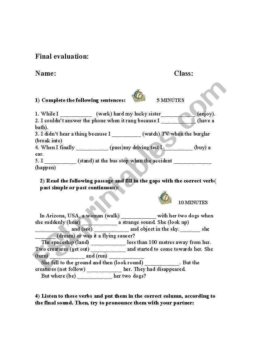 English Worksheets Past Simple Test