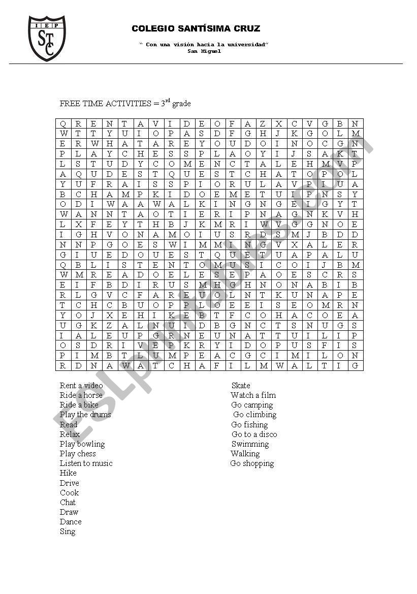 free time activities. worksheet