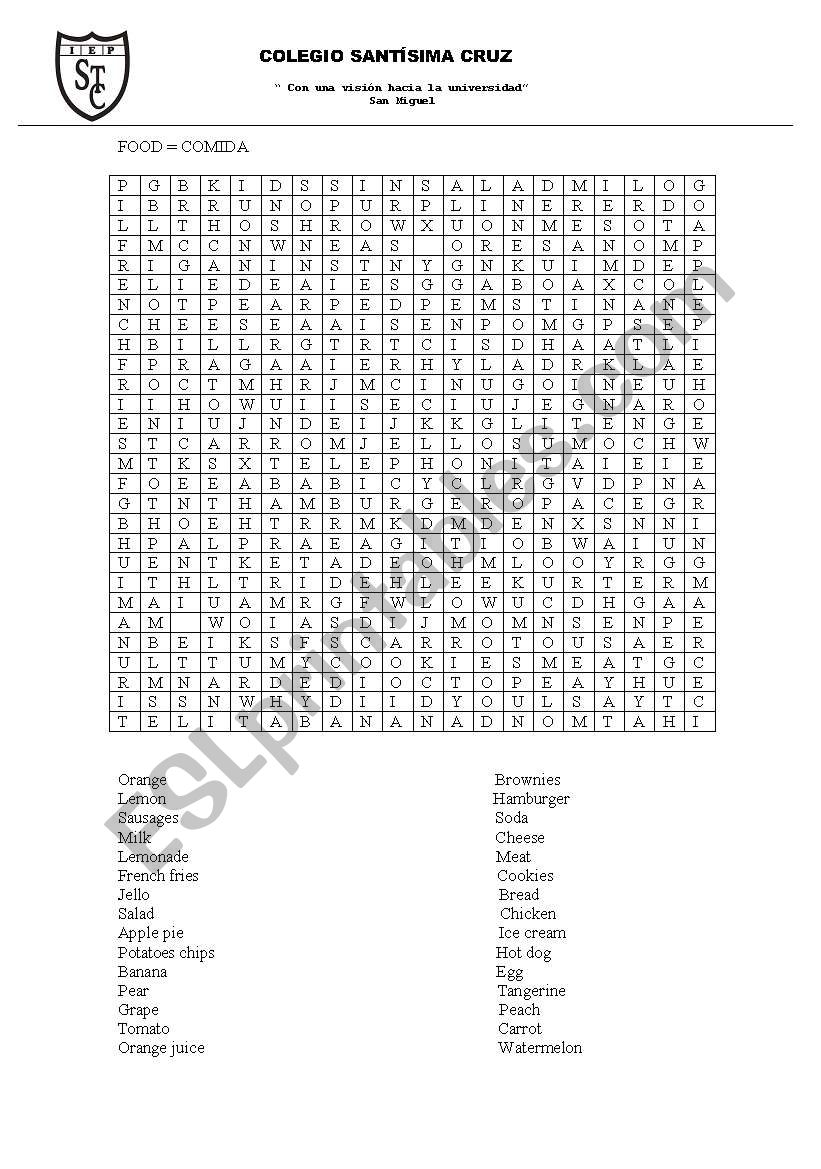 the food worksheet