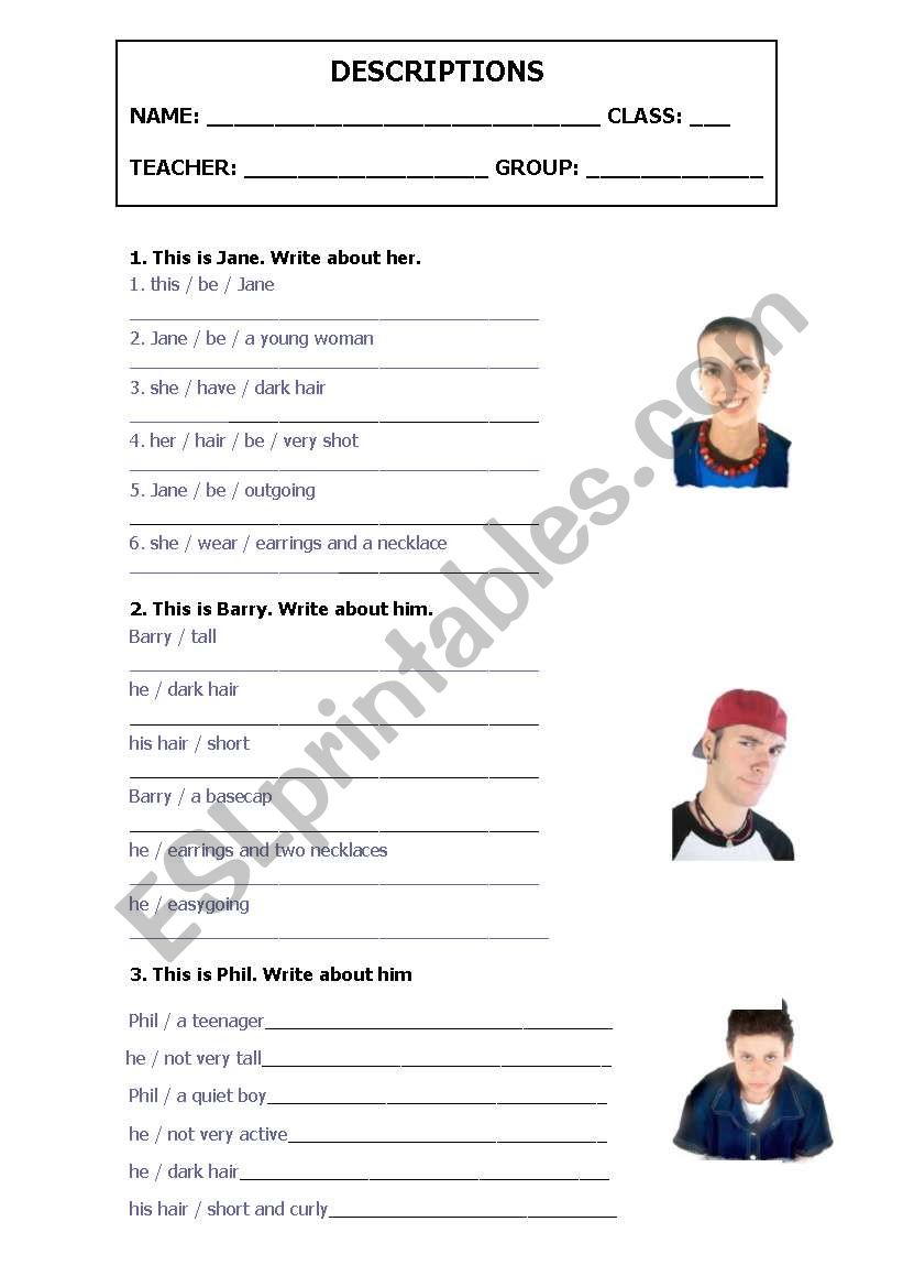 Description activity worksheet