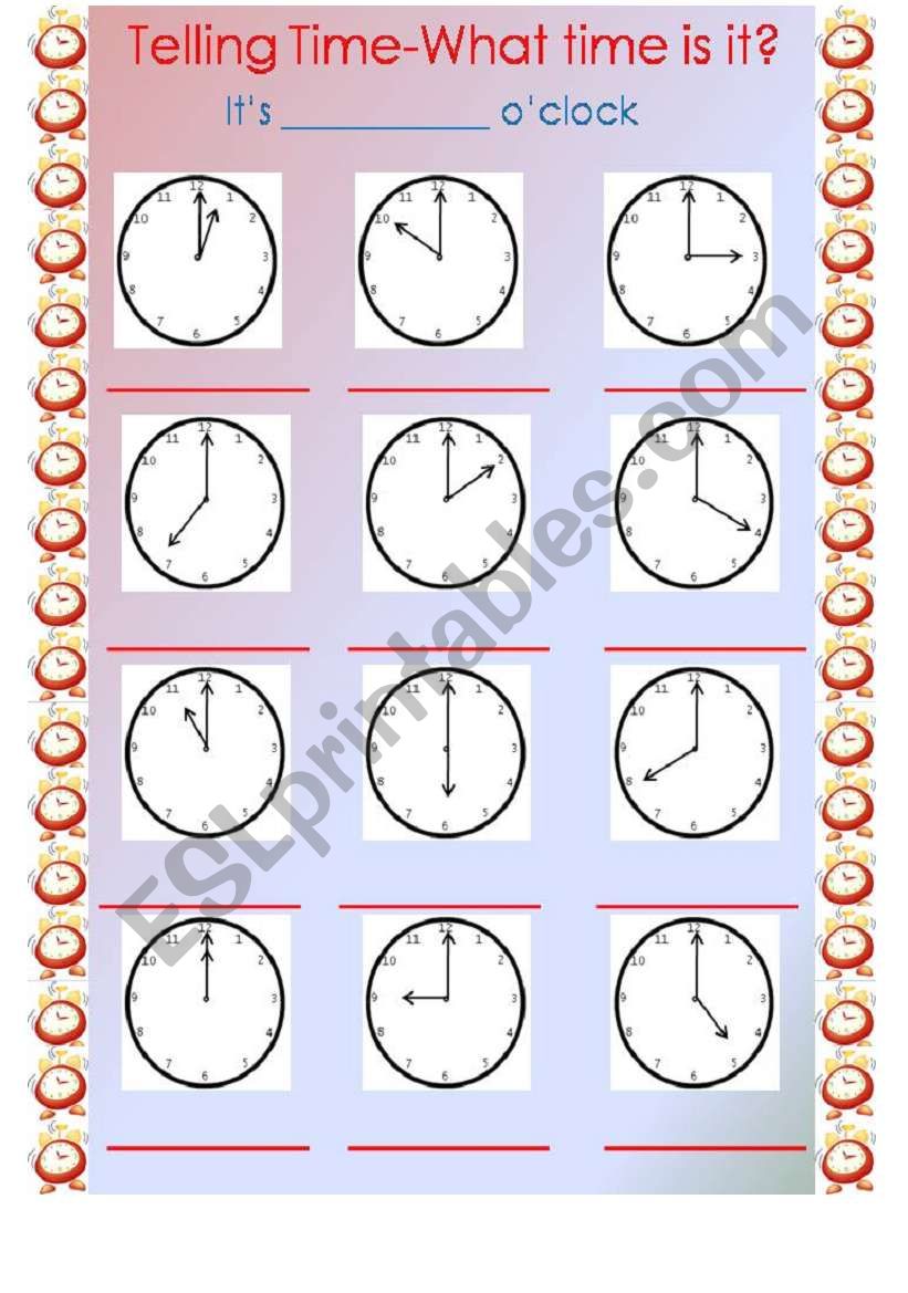 telling time it s o clock esl worksheet by inrode