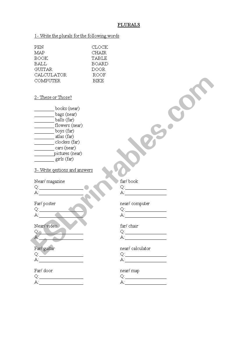 PLURALS worksheet