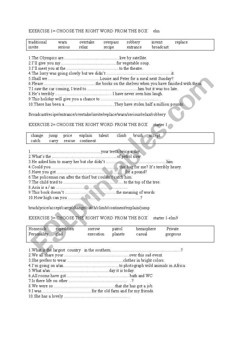 vocab mixed  worksheet