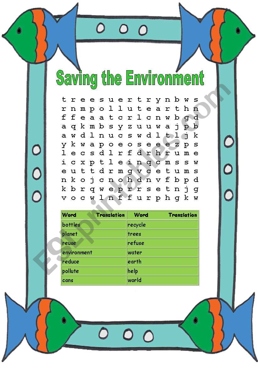 Environment Word Search ESL Worksheet By Eng789