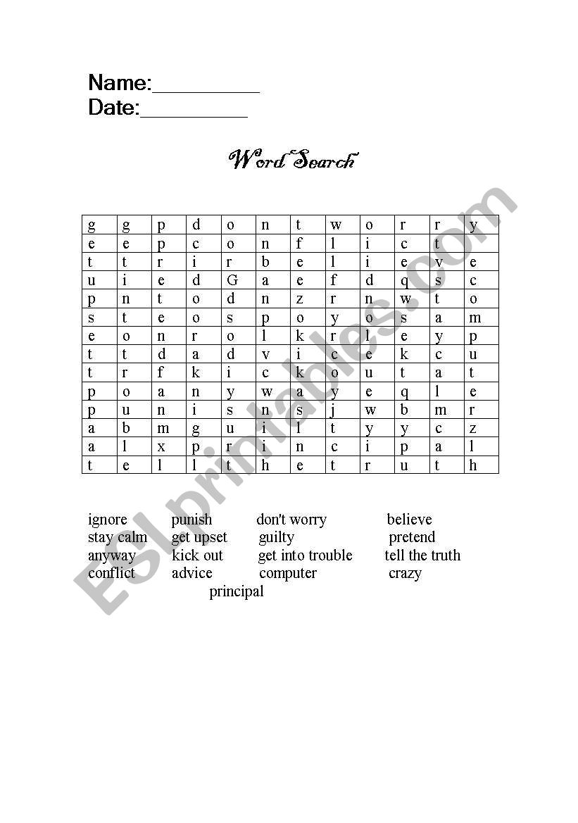 word search worksheet