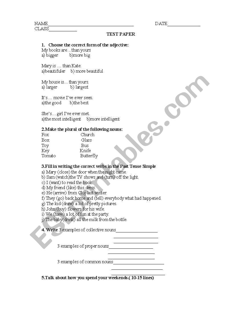 test paper for beginners worksheet