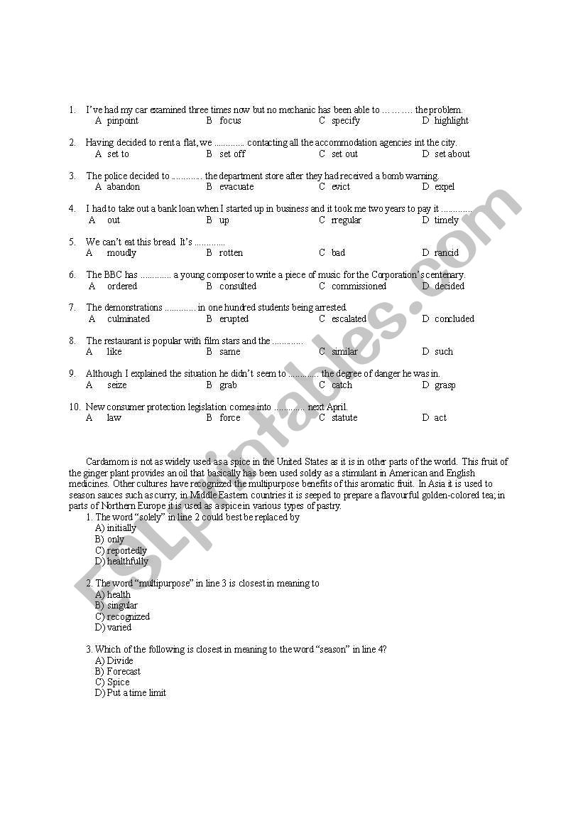 grammar test worksheet