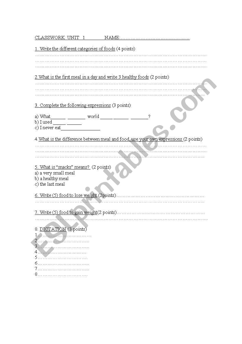 lesson about food worksheet