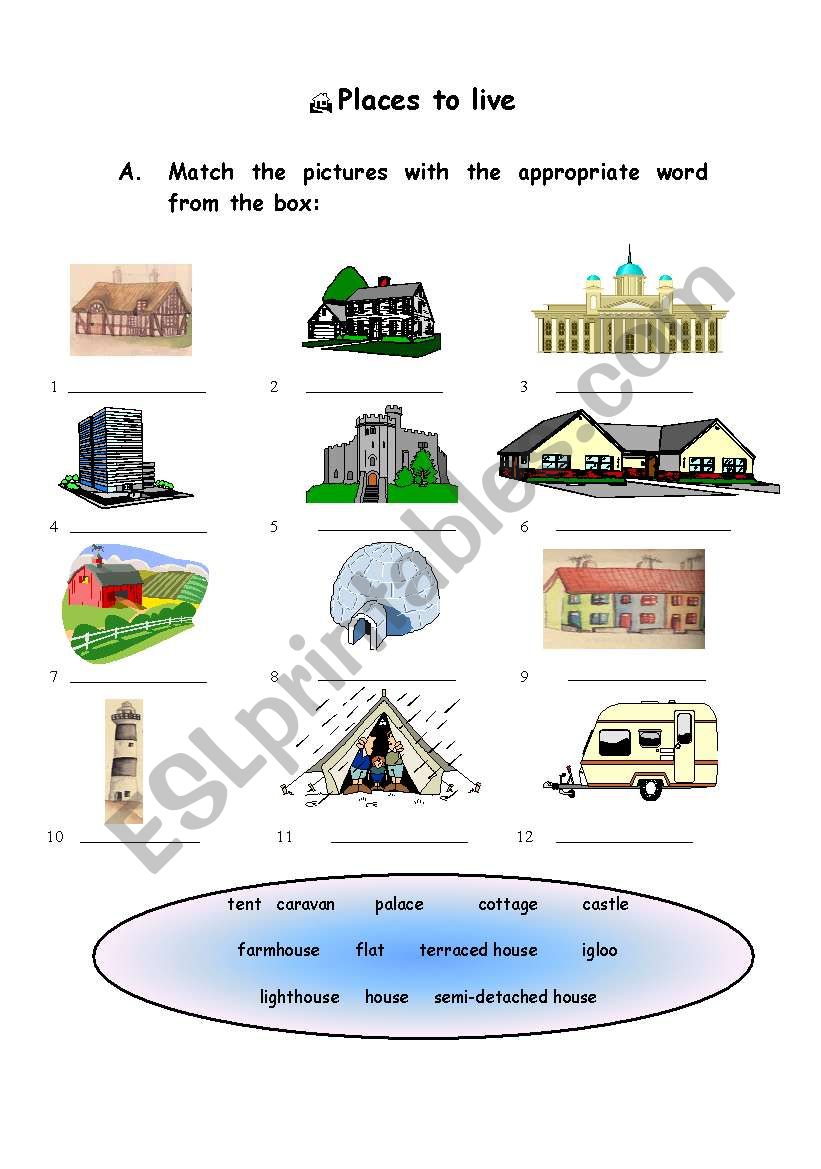 Places to live - ESL worksheet by candi