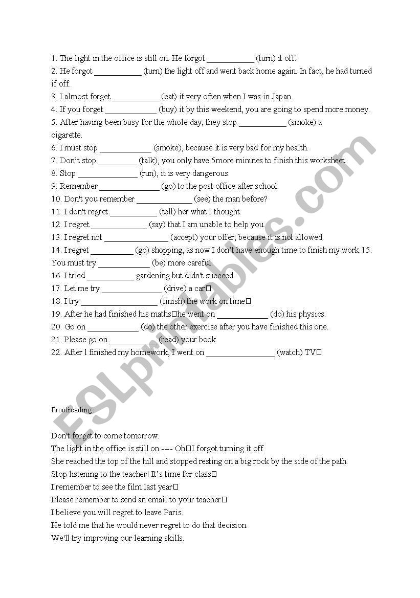 Infinitives and Gerunds worksheet