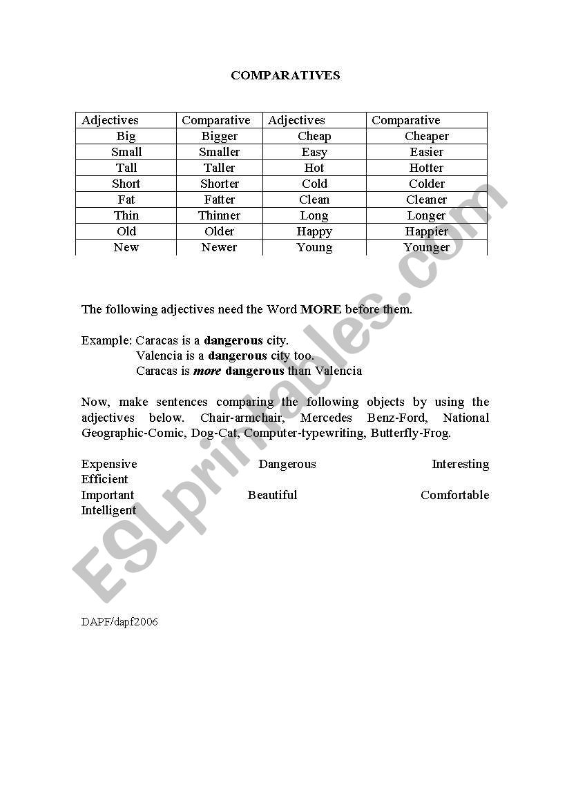 Comparatives worksheet