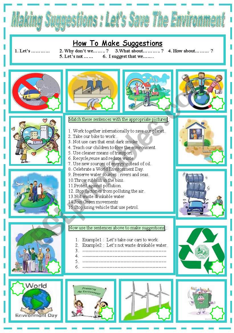 Making Suggestions : Let´s save the environment - ESL worksheet by sruggy