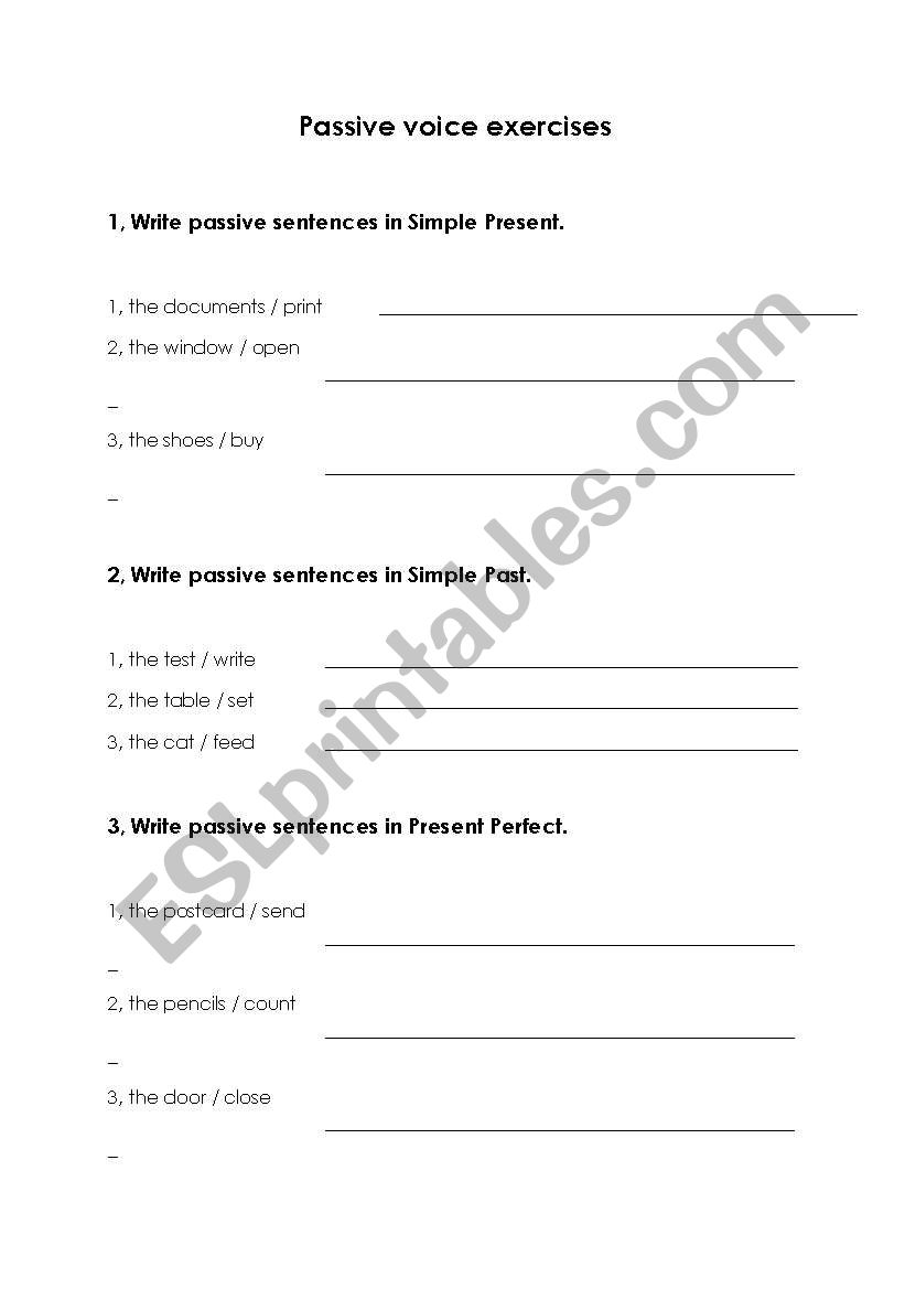 Passive Voice exercises worksheet