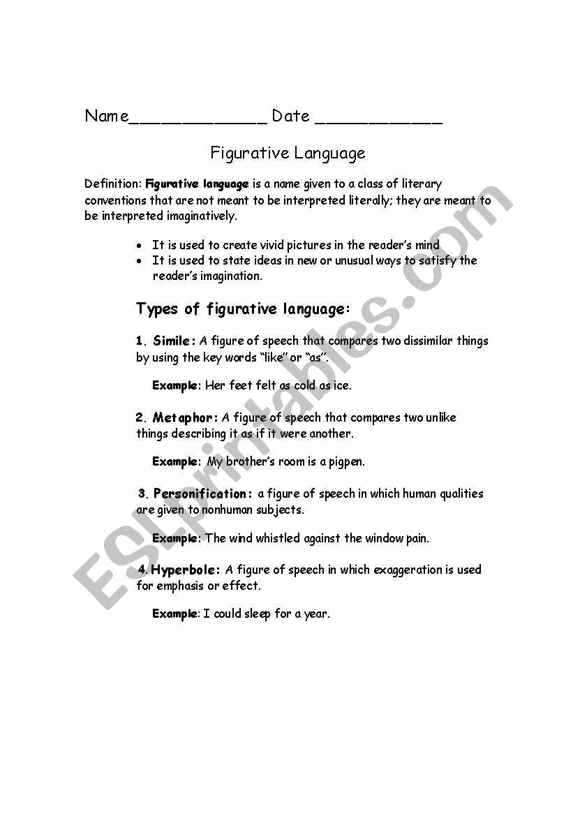 Figurative Language worksheet