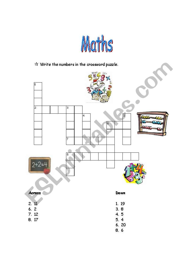 Numbers Crossword worksheet